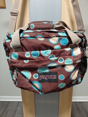 Jansport Brown And Blue Polka Dot Duffle Bag W/Adjustable Shoulder Strap